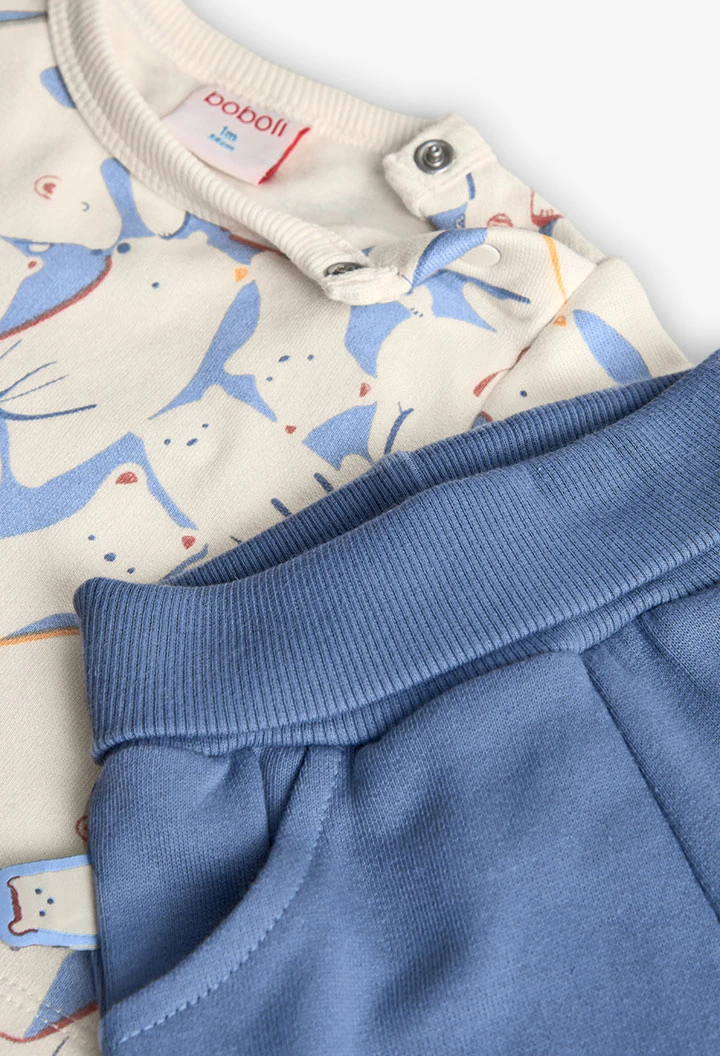 Conjunto de bebé de malha com animais em azul
