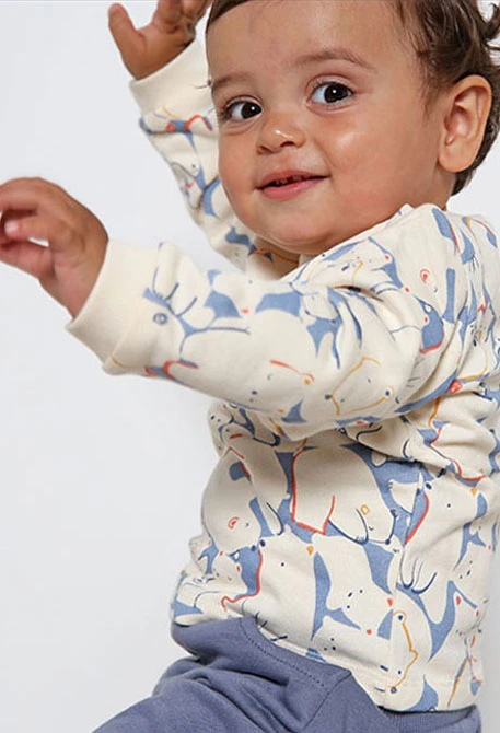 Completo neonato in maglia animali blu