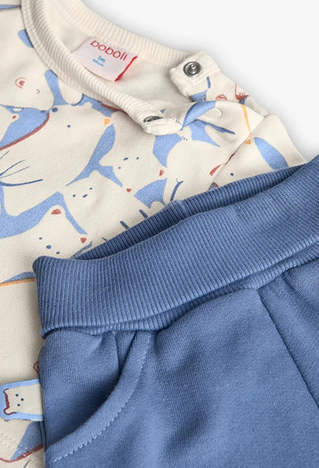 Strick-Babysatz mit Tiermotiven in Blau