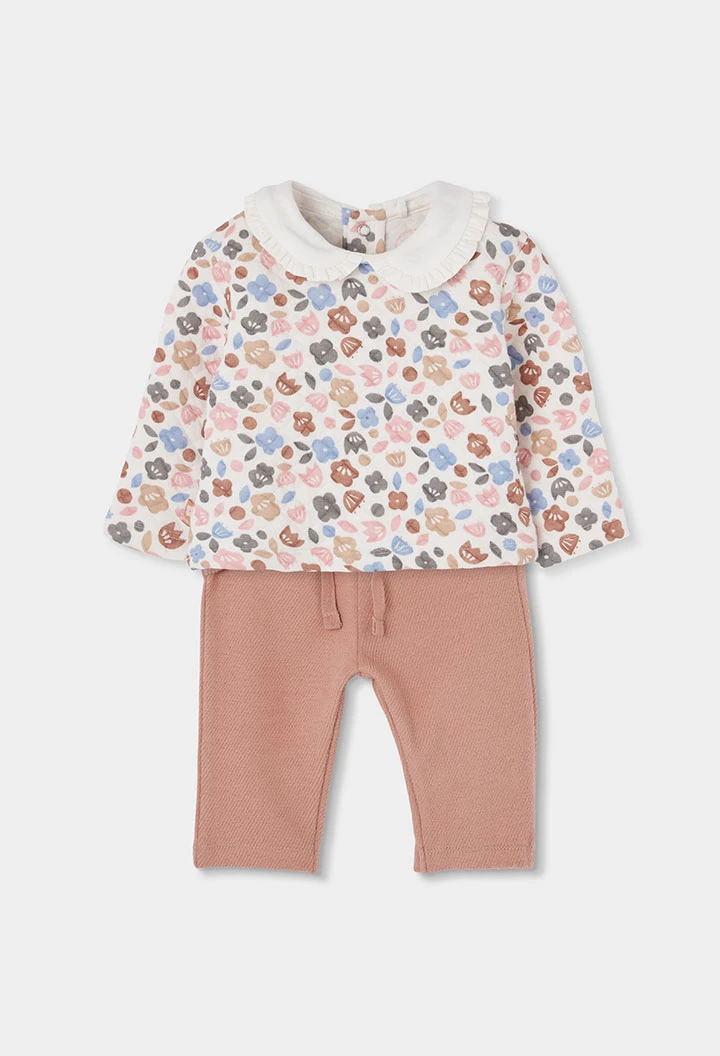 Ensemble maille bébé fille imprimé fleurs rose