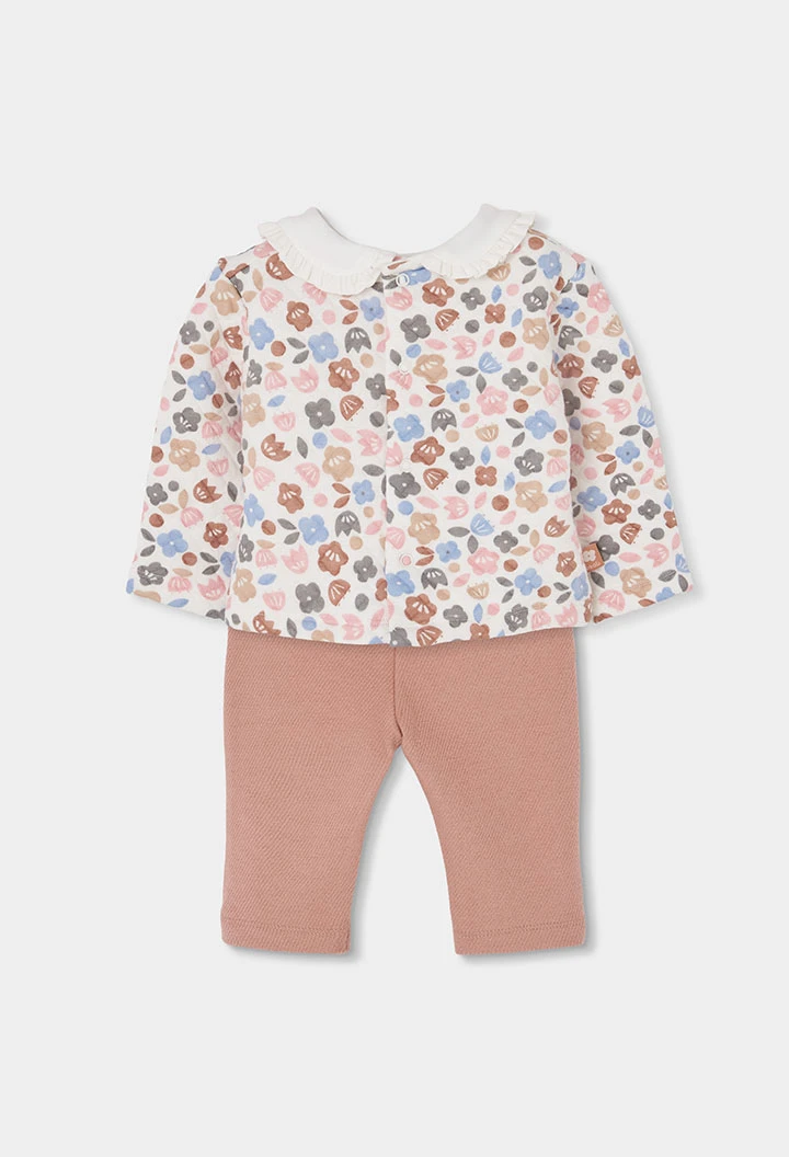 Conjunto punto bebé niña estampado flores rosa