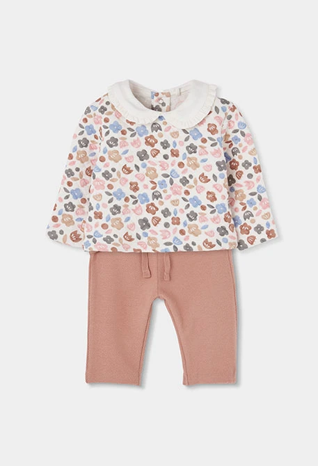 Pink floral print baby girl knitted set