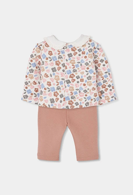 Pink floral print baby girl knitted set