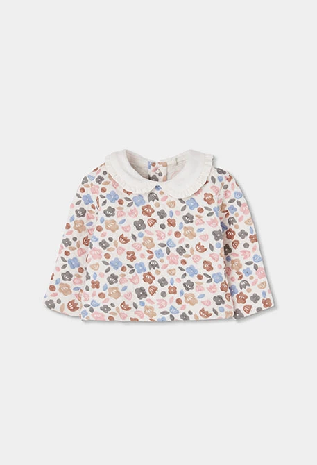 Conjunto punto bebé niña estampado flores rosa