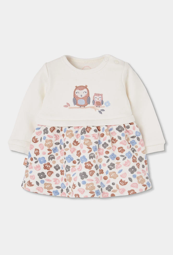 Robe en maille blanche fleurs brodées hiboux bébé