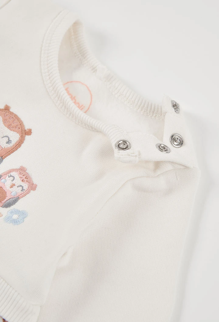 Vestido punto blanco flores bordado búhos bebé