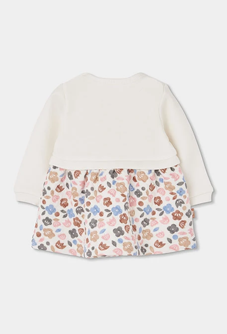 Weißes Strickkleid mit bestickten Blumen und Eulen Baby