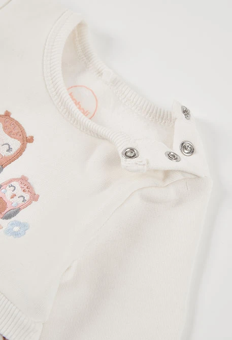 Vestido punto blanco flores bordado búhos bebé