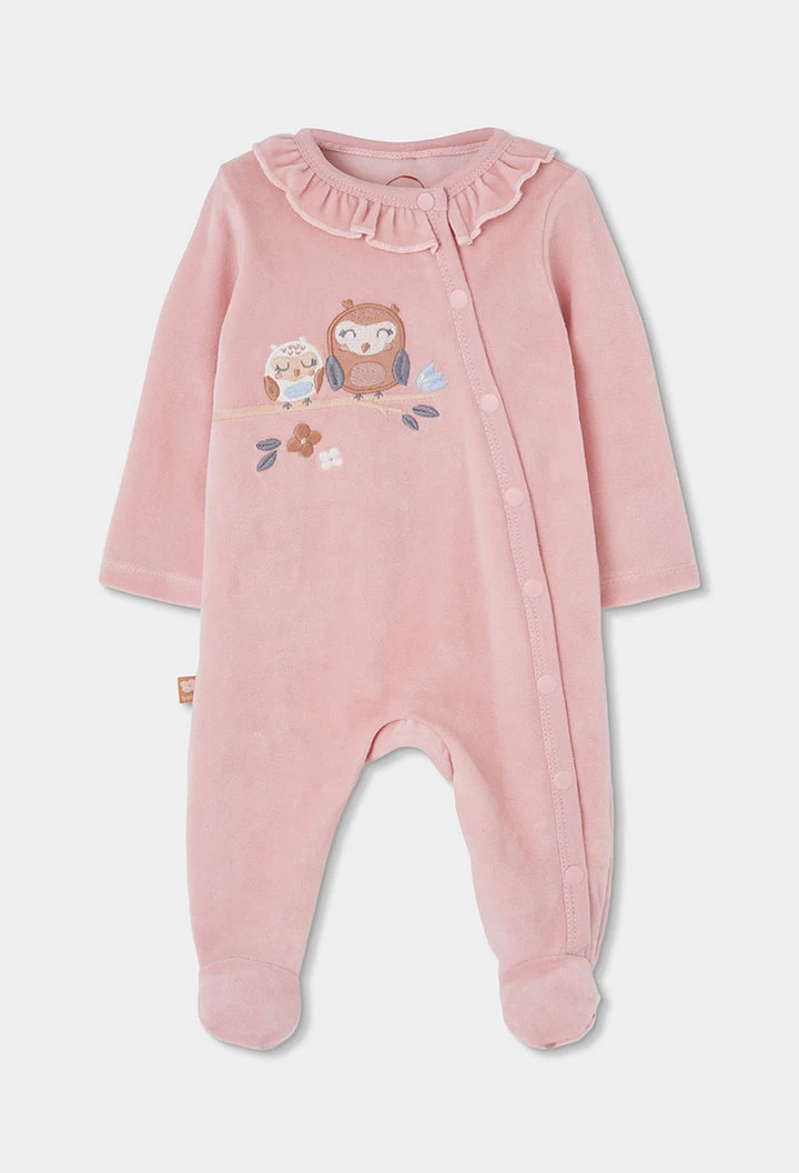 Mädchen-Baby-Strampler in Rosa mit Eulen-Stickerei