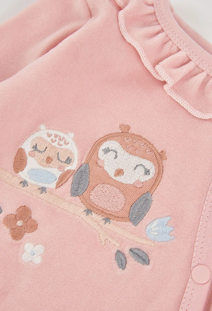 Mädchen-Baby-Strampler in Rosa mit Eulen-Stickerei