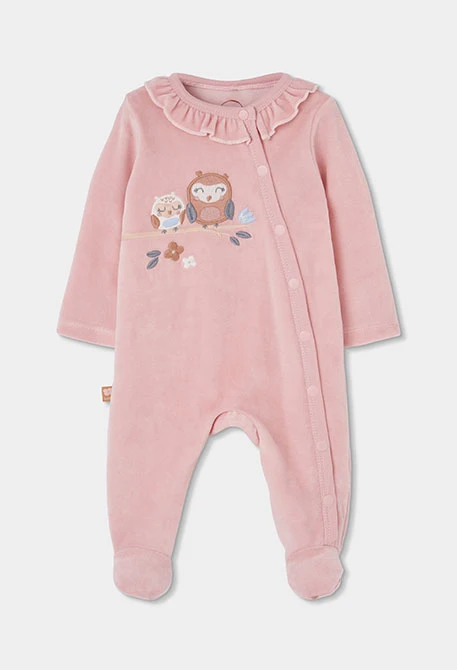 Pelele bebé niña rosa bordado de búhos