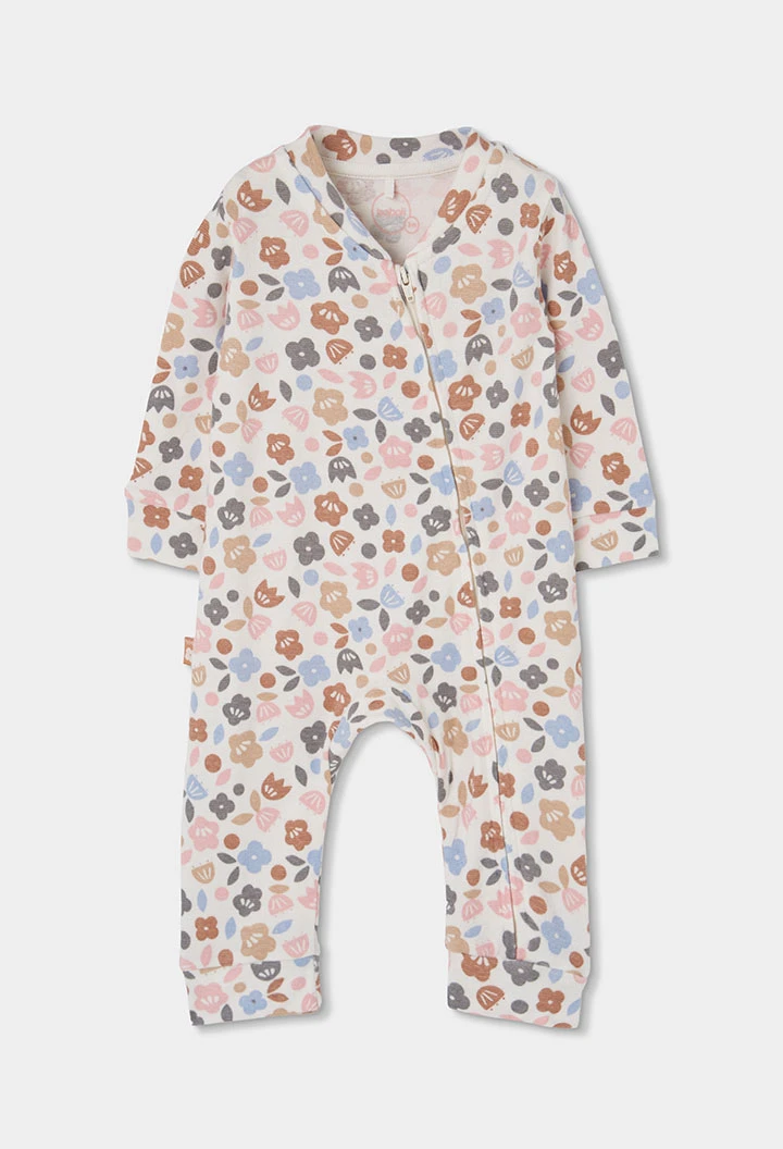 Babystrampler mit mehrfarbigem Blumendruck und Reißverschluss