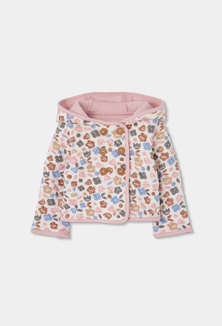 Baby pink reversible knitted jacket with floral print