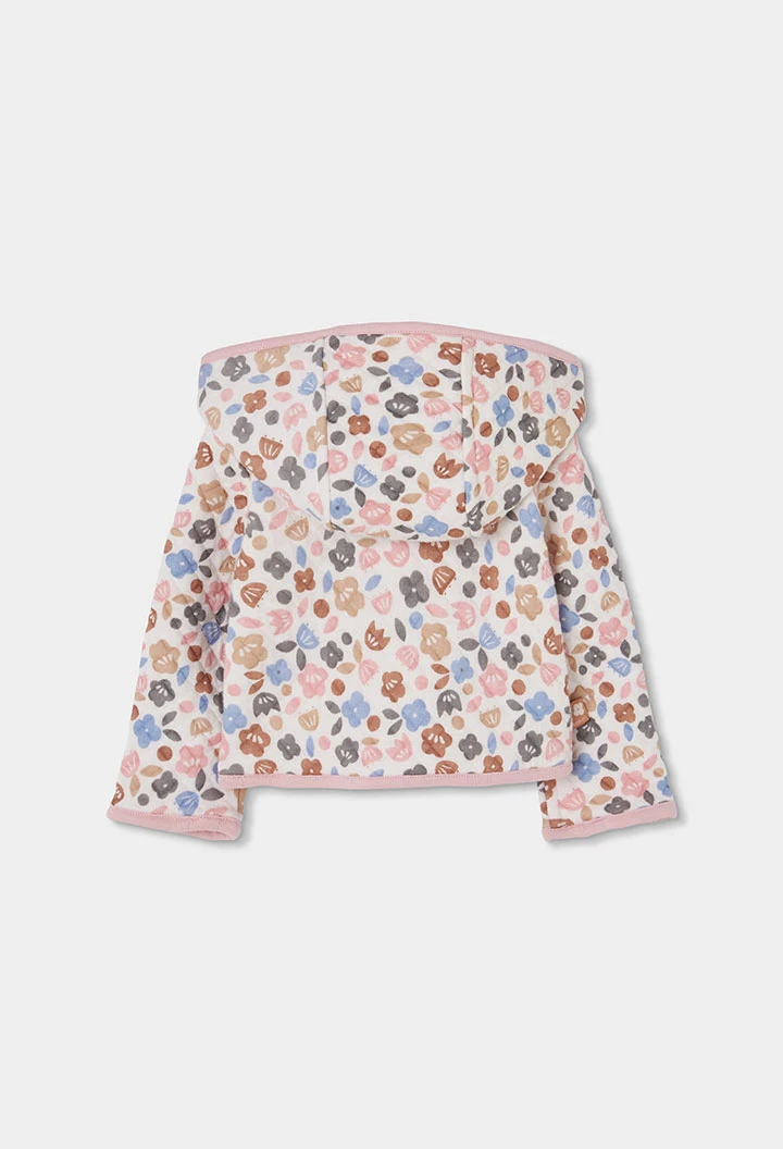 Veste maille bébé rose réversible imprimé fleurs