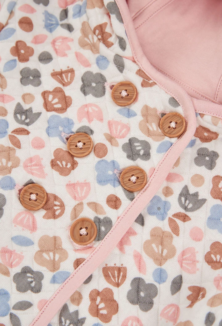 Chaqueta punto bebé rosa reversible estampado flores