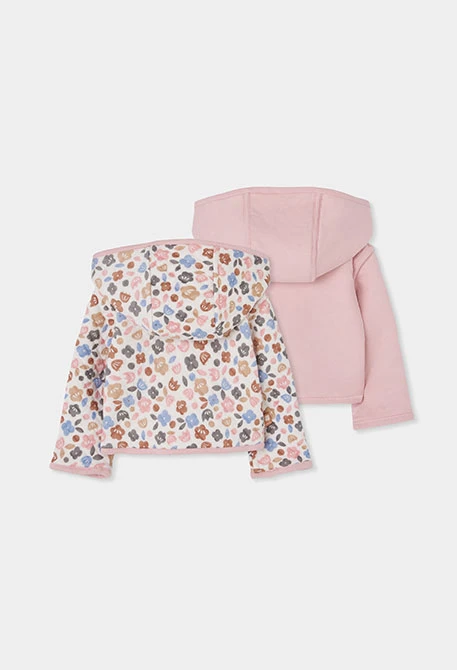 Giacca in maglia reversibile per neonata rosa con stampa floreale