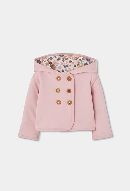 Chaqueta punto bebé rosa reversible estampado flores