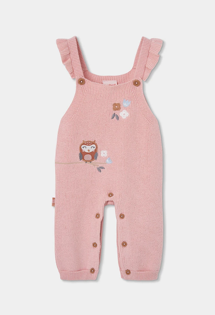 Ensemble maille bébé fille rose brodé hibou
