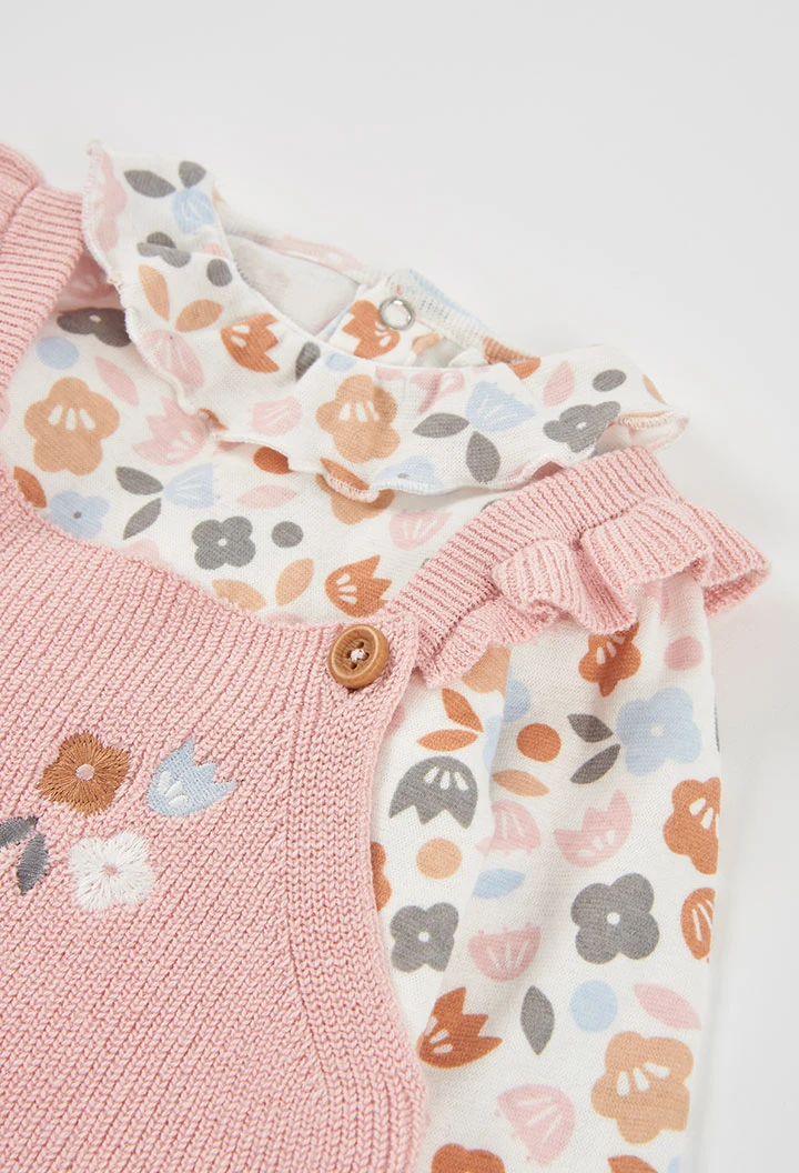 Ensemble maille bébé fille rose brodé hibou