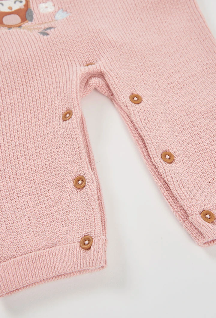 Ensemble maille bébé fille rose brodé hibou