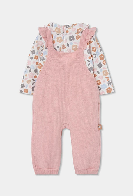 Ensemble maille bébé fille rose brodé hibou