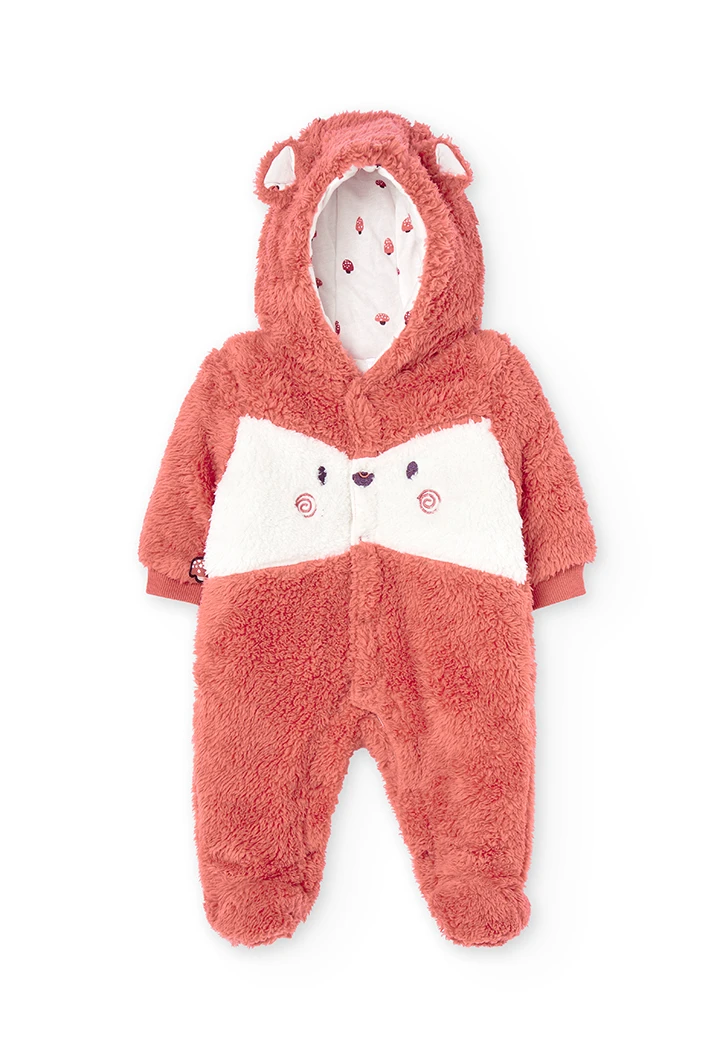 Grenouillère simili fourrure à capuche pour bébé
