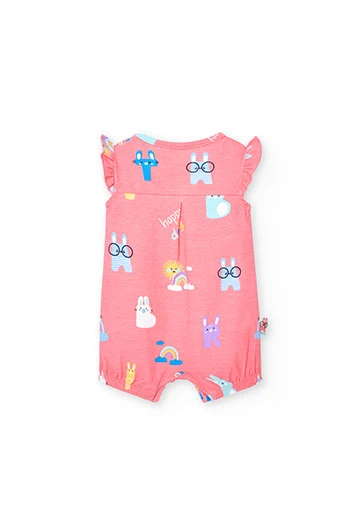 Coral printed baby knit romper