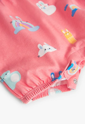 Tutina in jersey da neonato stampata color corallo