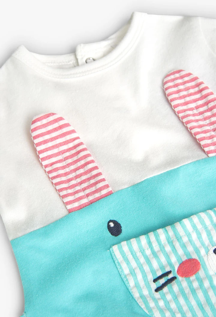 Grenouillère bébé tricotée bicolore en vert