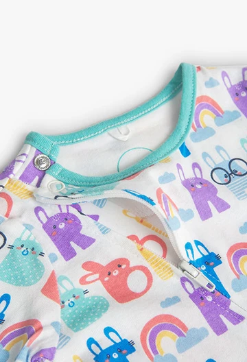 Grenouillère tricotée pour bébé garçon imprimée en écru
