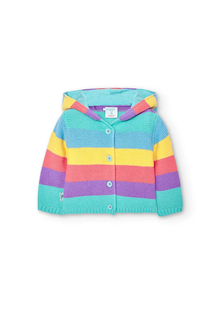 Veste tricotée rayée en vert pour bébé