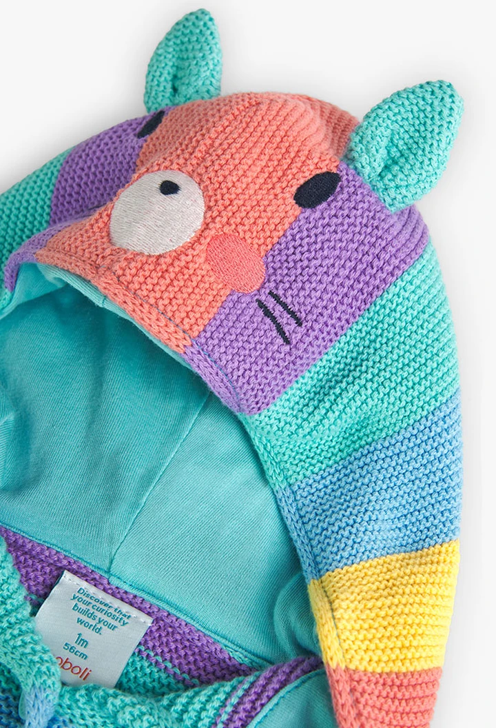 Veste tricotée rayée en vert pour bébé