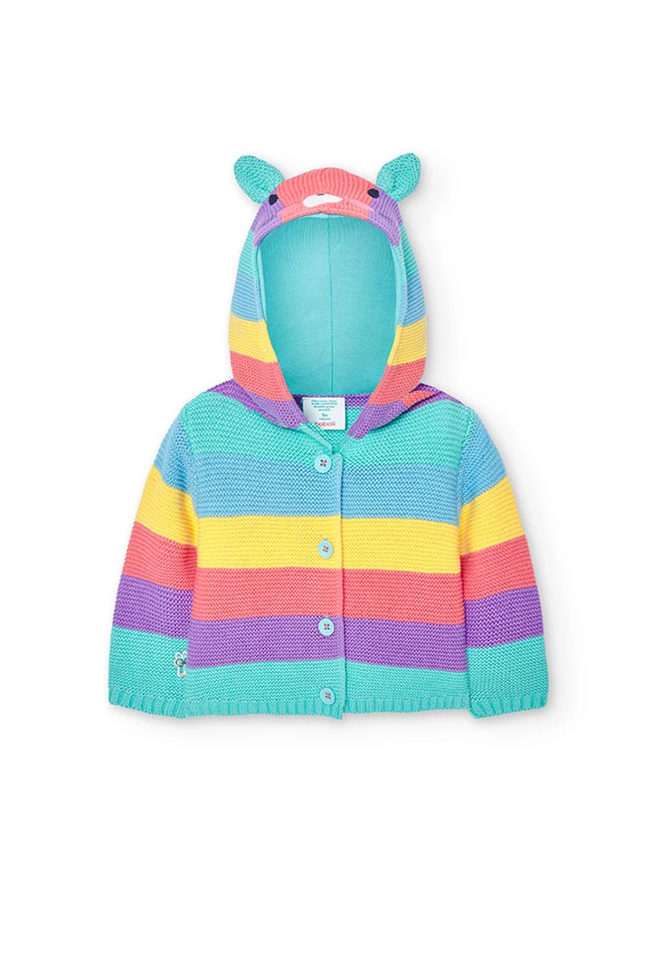 Veste tricotée rayée en vert pour bébé