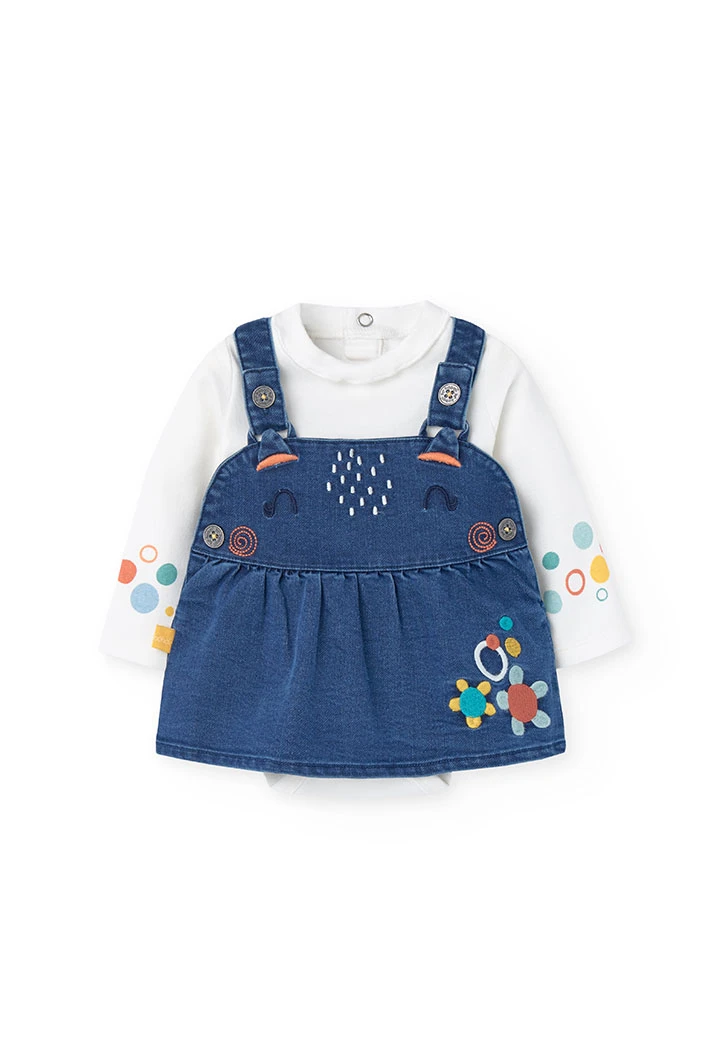 2tlg. Set aus Body und Denim-Latzkleid für Baby-Mädchen in Weiß