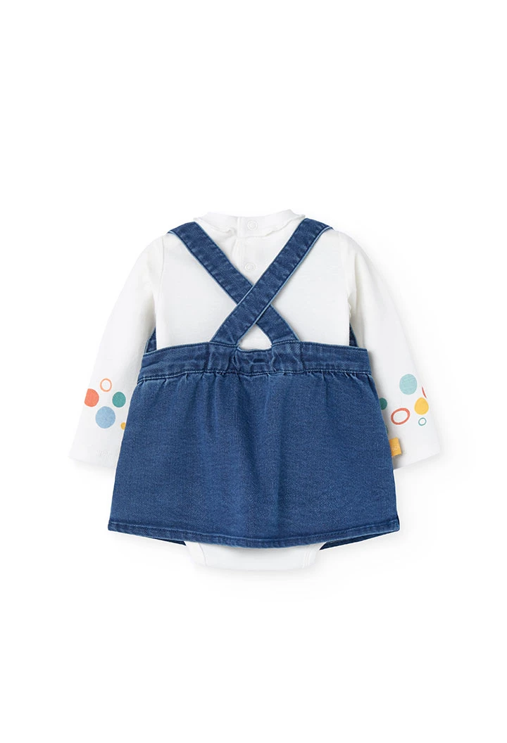 Ensemble body en côtes et robe en jean pour bébé fille en blanc