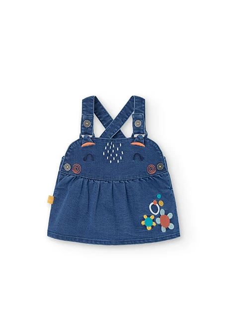 Ribbed bodysuit and denim pinafore set for baby girl in white