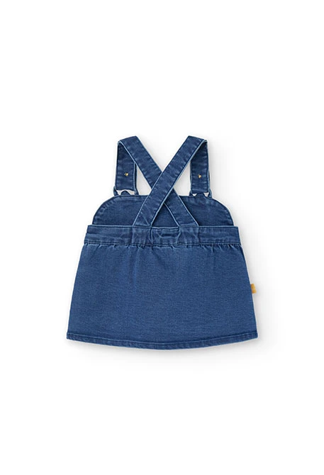 Ribbed bodysuit and denim pinafore set for baby girl in white