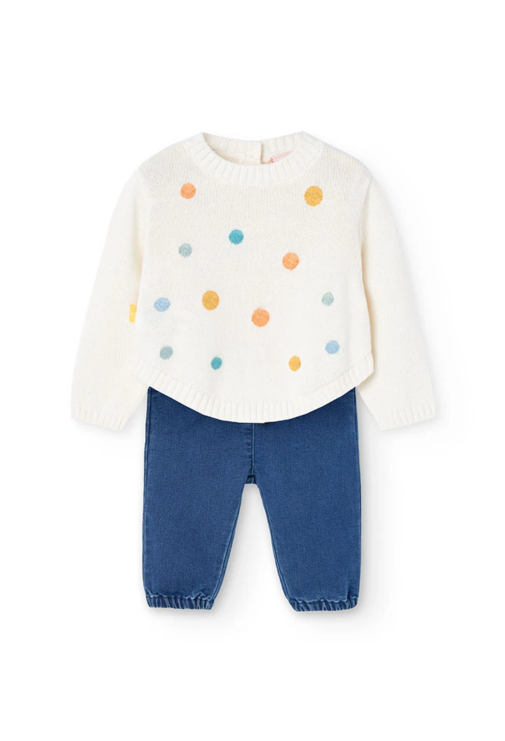 Ensemble de pull en tricot et pantalon en denim pour bébé fille en blanc