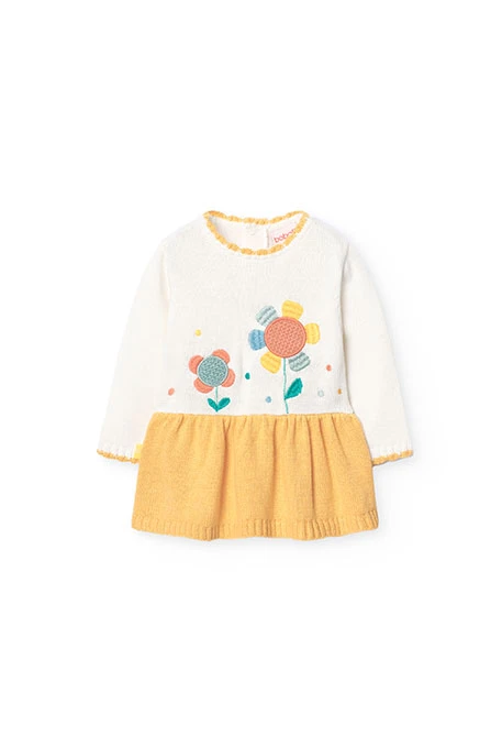 Vestido tricotosa para bebé niña en blanco con estampado de flores