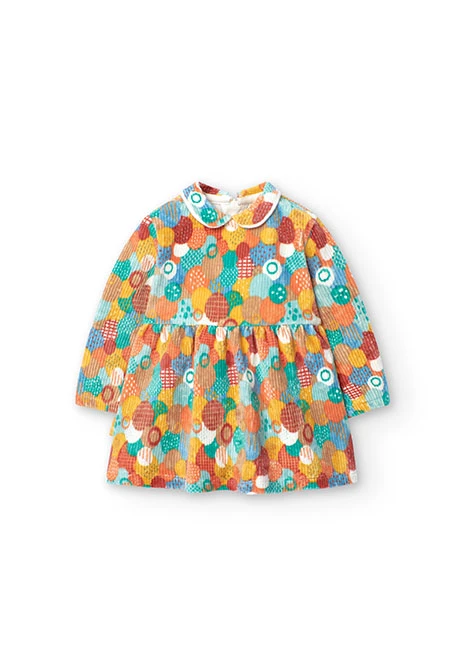Corduroy dress for baby girl with polka dot print