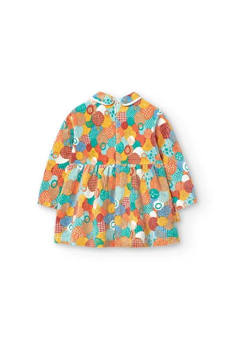 Corduroy dress for baby girl with polka dot print