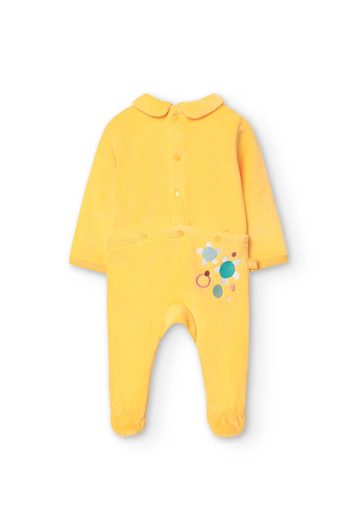 Babygrow de veludo para bebé menina com estampado de flores em amarelo