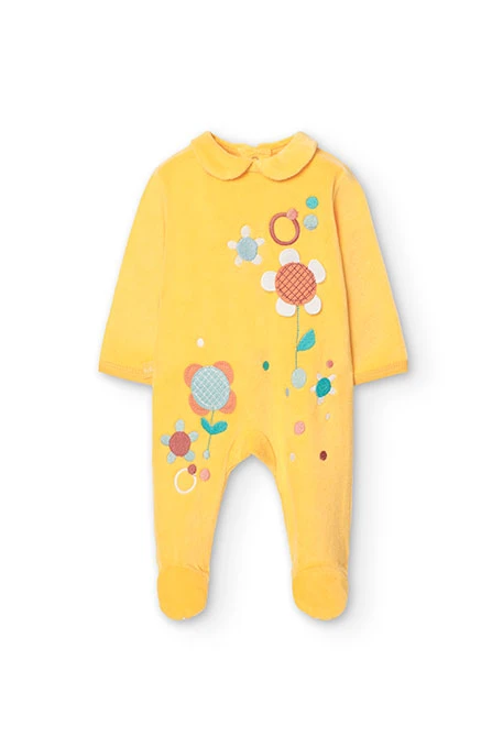 Velvet baby girl jumpsuit with yellow floral print