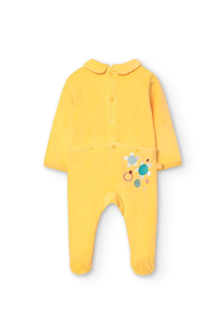Velvet baby girl jumpsuit with yellow floral print