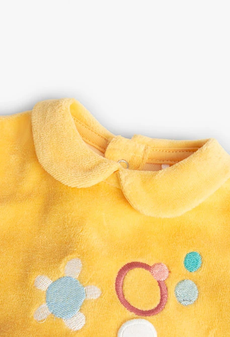 Babygrow de veludo para bebé menina com estampado de flores em amarelo