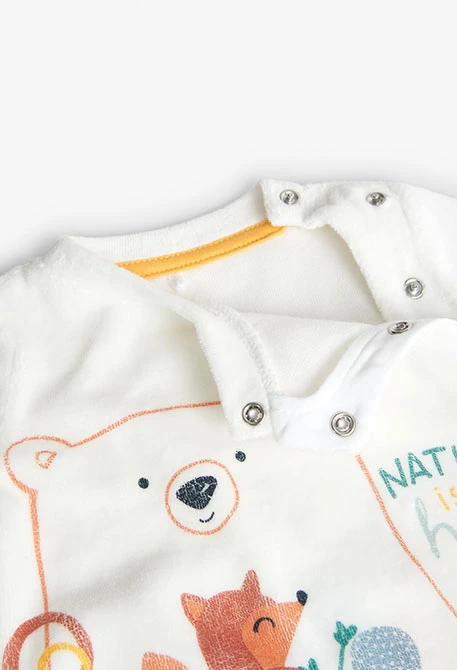 Babygrow de veludo branco para bebé