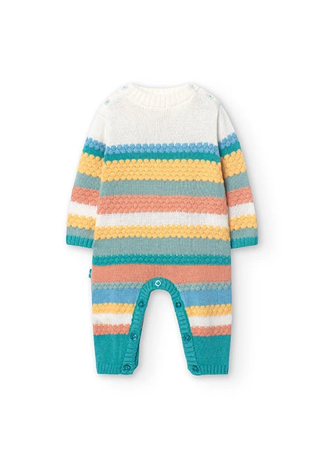 Grenouillère en tricot pour bébé avec motif rayé.