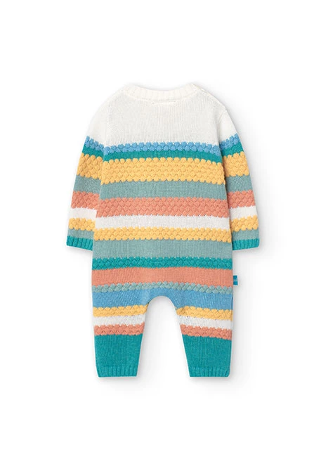 Grenouillère en tricot pour bébé avec motif rayé.