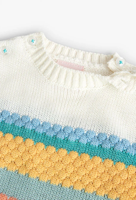 Grenouillère en tricot pour bébé avec motif rayé.