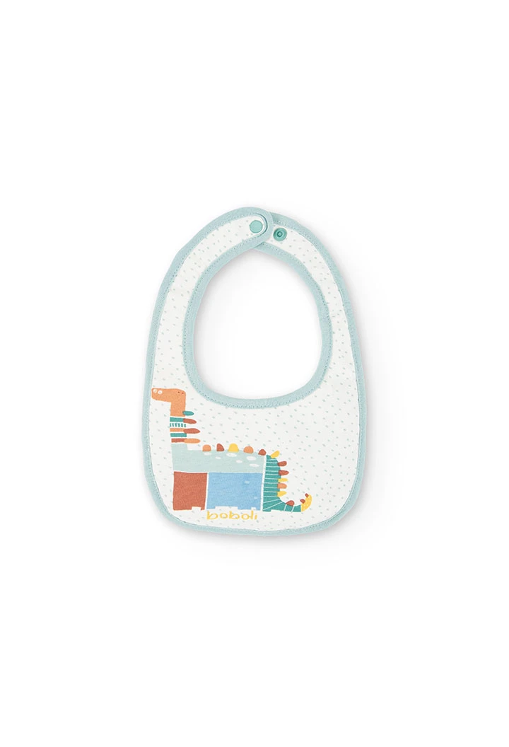 Pack of four baby bibs in white with dinosaur print